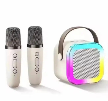 (Free Shipping)(Tariffs included in price) 2 Mic K12 Karaoke Machine Bluetooth Speaker Wireless Microphones RGB LED Colorful Ambient Lights Singing Speaker
