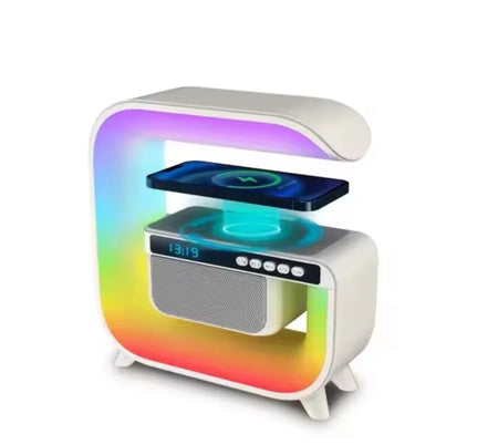 (Free Shipping)(Tariffs included in price)Multifunction Bluetooth LED Night Light Speaker Alarm Clock Wireless Charging Moblie Phone 15W Colorful Subwoofer RGB Light Home