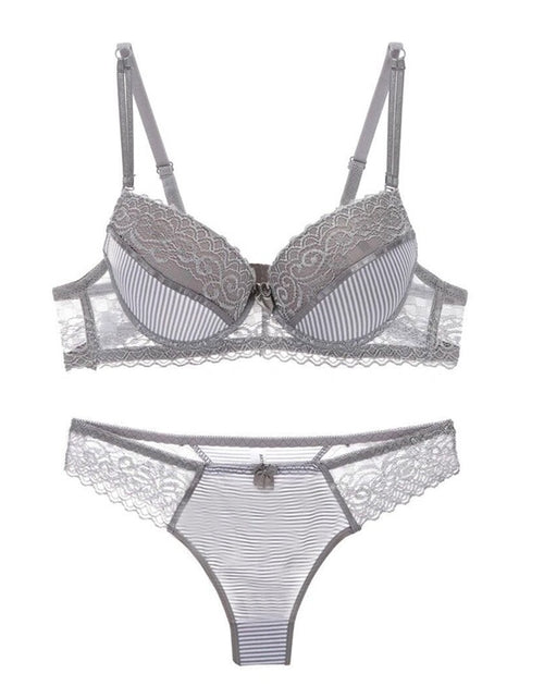Load image into Gallery viewer, Lace Striped Lingerie Set with Bra and Panties

