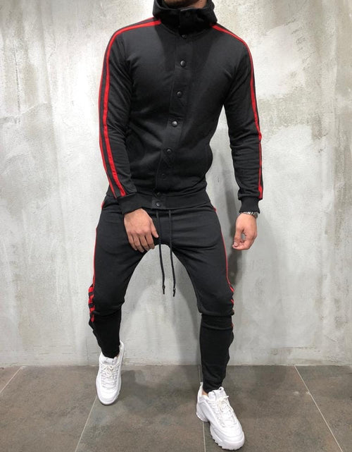 Load image into Gallery viewer, Men's Fashion Hoodie Button Cardigan with Color Block Set
