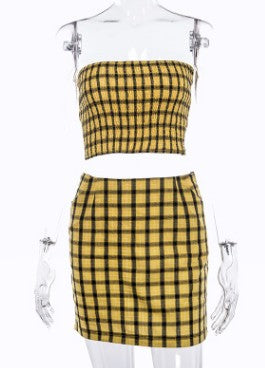 Spring Summer Women's Checkered Two-Piece Set
