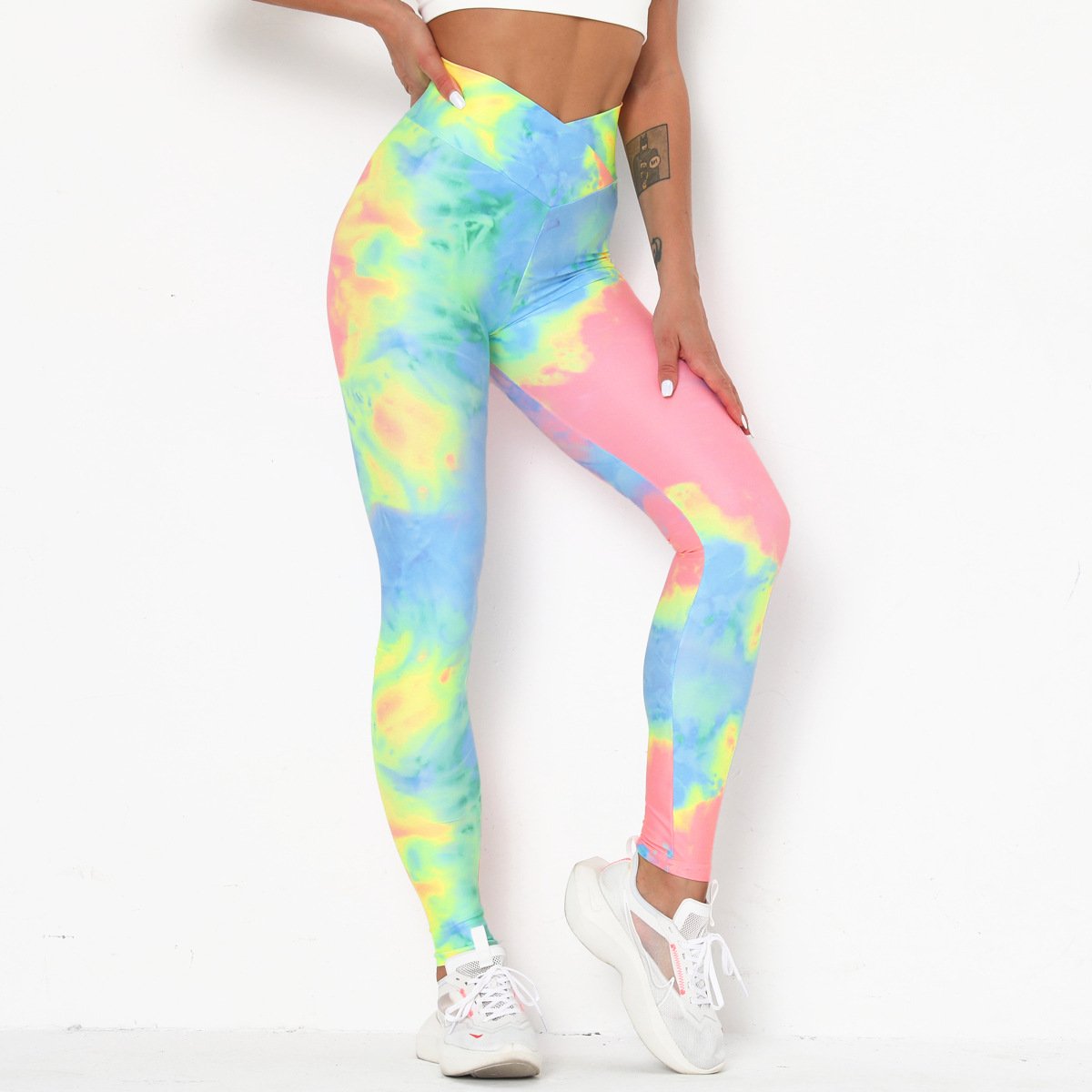 Tie-Dye Cross-Waist Fitness & Yoga Pants