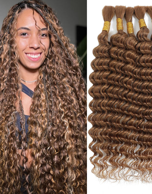 Load image into Gallery viewer, Human Braiding Hair 20 Inch 5 Bundles Deep Wave Bulk Human Hair for Braiding Human Hair Braiding Hair No Weft 100% Unprocessed 12A Human Braiding Hair for Boho Braids 150g 30#
