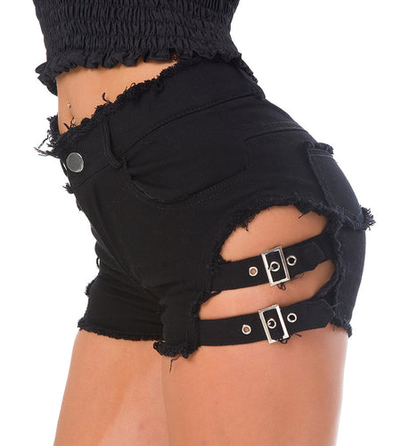 High-Waisted Ripped Denim Shorts for Clubbing