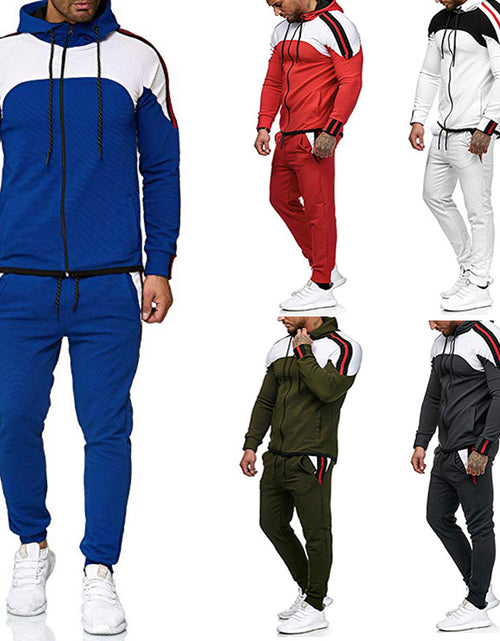 Load image into Gallery viewer, Men's Casual Sports Set with Color Block Hoodie
