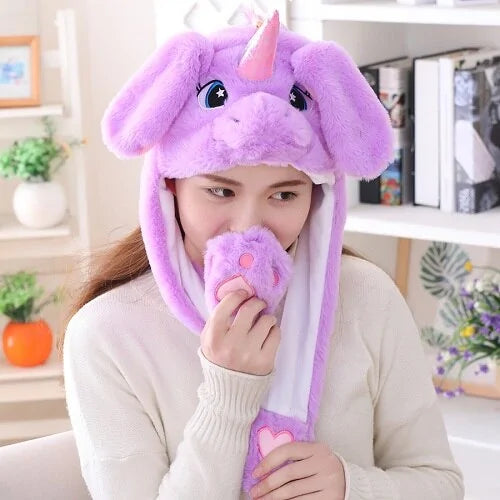 Load image into Gallery viewer, Plush Animal Cartoon Hat with Moving Rabbit Ears: Funny Gift for Kids
