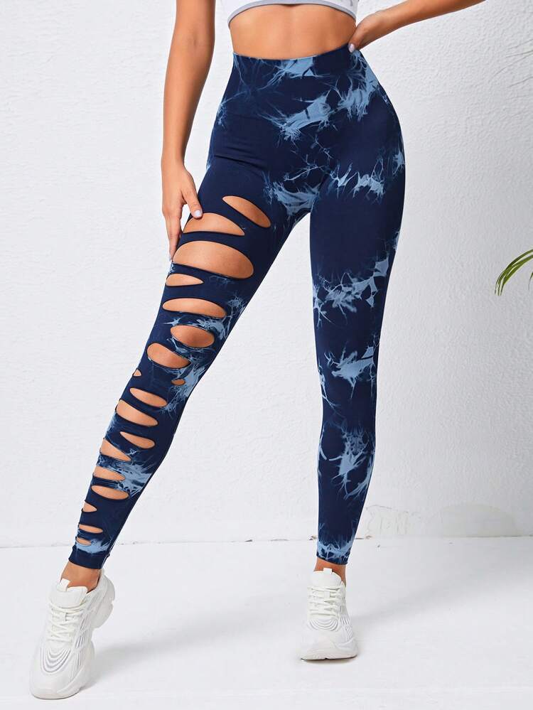 High Waist Hollow Tie-Dye Yoga Fitness Pants
