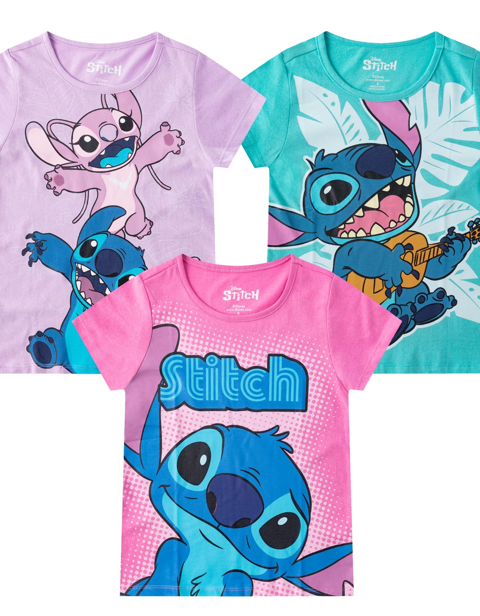 Disney Lilo & Stitch Girls 3 Pack Short Sleeve T-Shirt for Big Kids