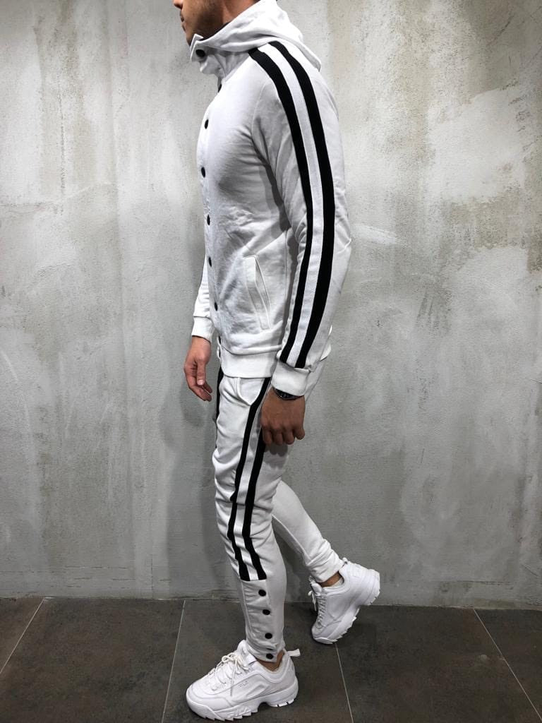 Men's Fashion Hoodie Button Cardigan with Color Block Set