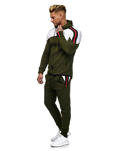 Men's Casual Sports Set with Color Block Hoodie