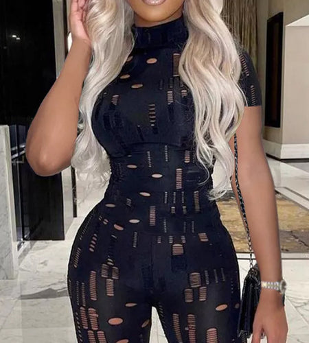 High Waist Hollow Out Casual Sports Shorts Set