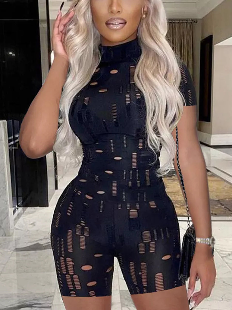 High Waist Hollow Out Casual Sports Shorts Set