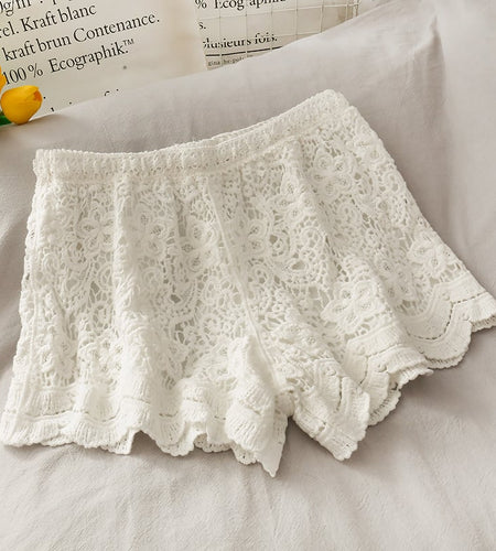 High Waist Hollow Lace Shorts for Women