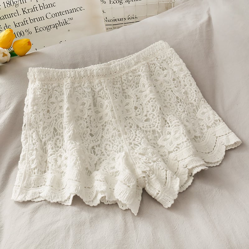 High Waist Hollow Lace Shorts for Women