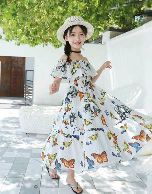 Load image into Gallery viewer, Girls' Bohemian Floral Butterfly Cotton Maxi Dress
