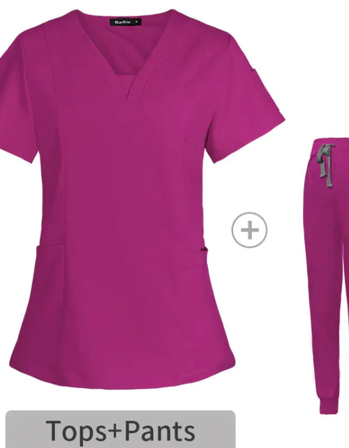 Load image into Gallery viewer, V-neck Split Surgical Gown Suit Female Short-sleeved Nurse
