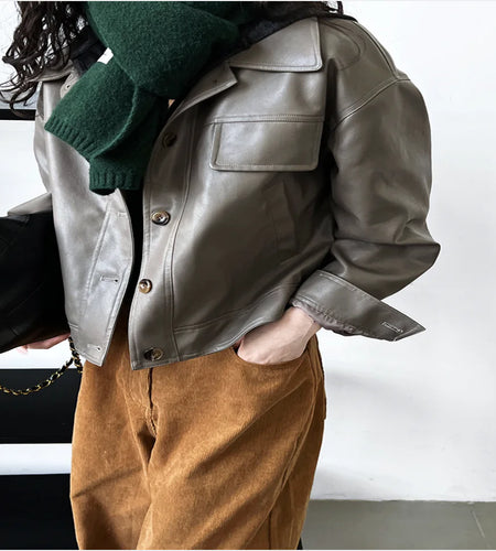 Women's Fall Lapel Short Motorcycle Jacket