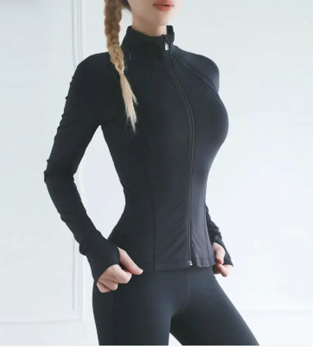 Long-Sleeve Zip-Up Fitted Top
