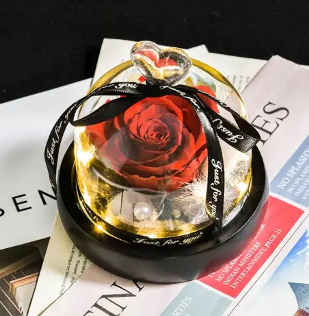 Flowers in Heart Glass Dome with Led Light