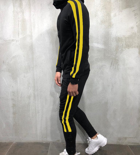 Men's Fashion Hoodie Button Cardigan with Color Block Set