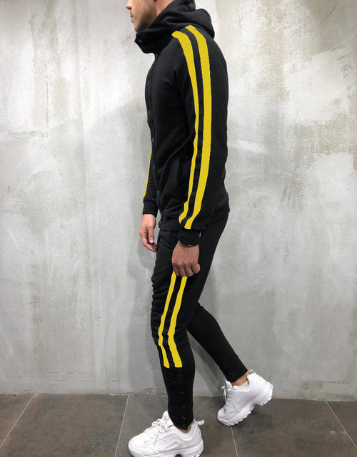 Load image into Gallery viewer, Men's Fashion Hoodie Button Cardigan with Color Block Set
