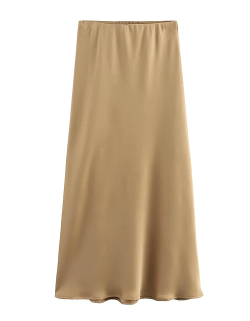 Load image into Gallery viewer, Women&#39;s Satin Pleated Midi Skirt
