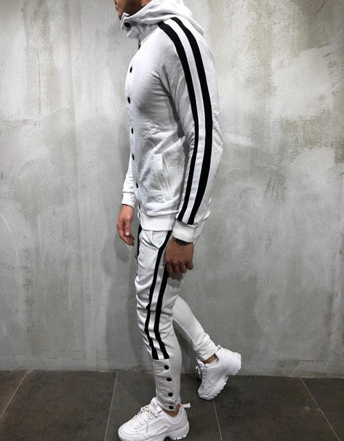 Load image into Gallery viewer, Men's Fashion Hoodie Button Cardigan with Color Block Set
