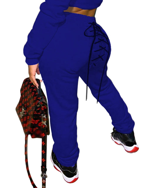 Load image into Gallery viewer, Solid Color Casual Eyelet Sweater and Sweatpants Set

