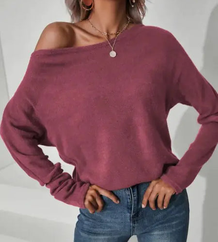 Knitted Oblique Shoulder Sweater