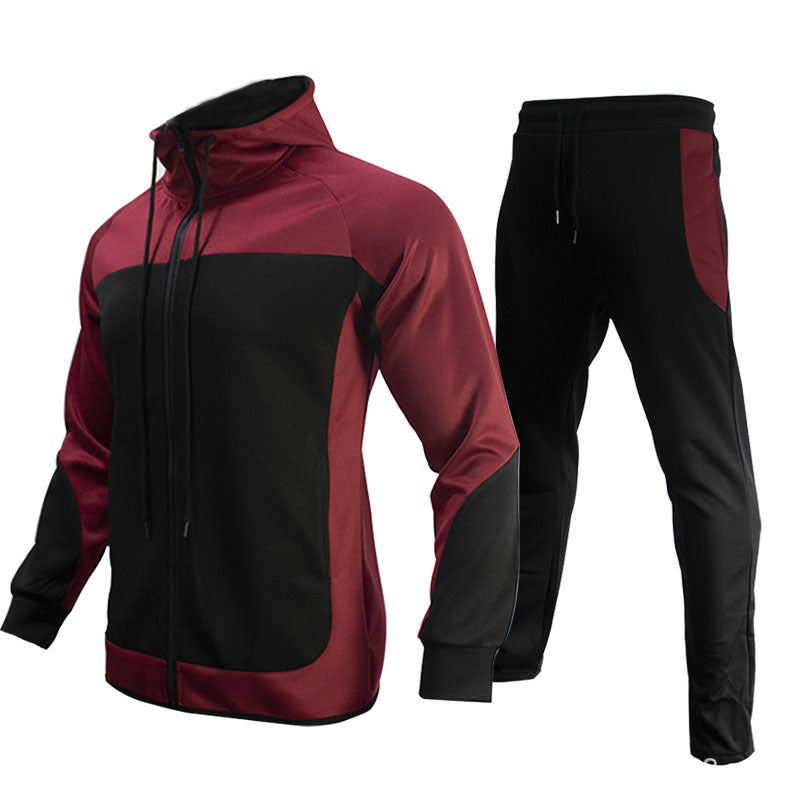 Men's Sports Casual Set with Color Block Hoodie