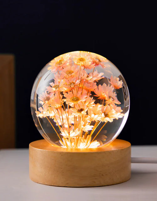 Load image into Gallery viewer, LED Flower Crystal Ball Night Light with Wooden Base
