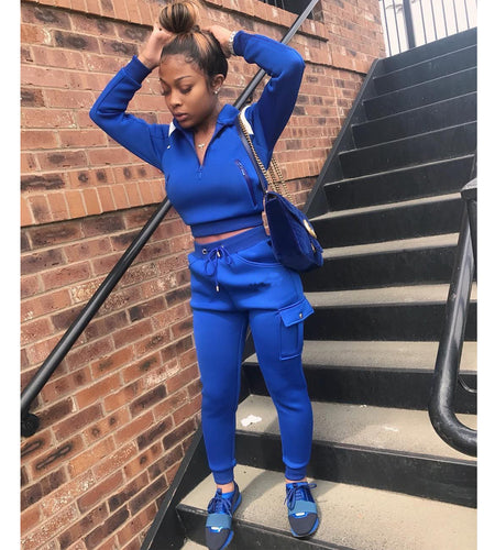 Autumn Winter Women's Color Block Hoodie Set