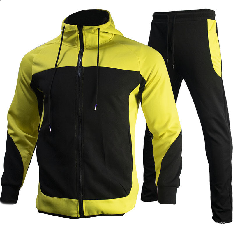 Men's Sports Casual Set with Color Block Hoodie