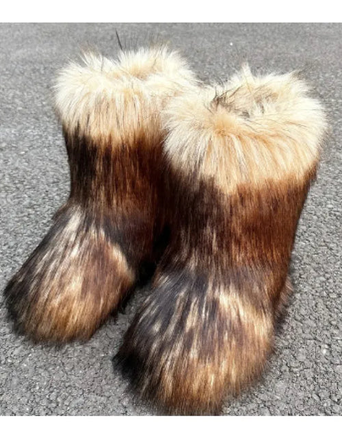 Load image into Gallery viewer, Raccoon Fur Plush Snow Boots
