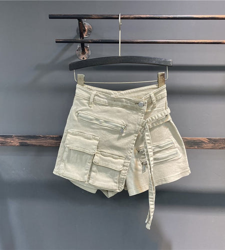 Korean Irregular Multi-Pocket A-Line Work Shorts