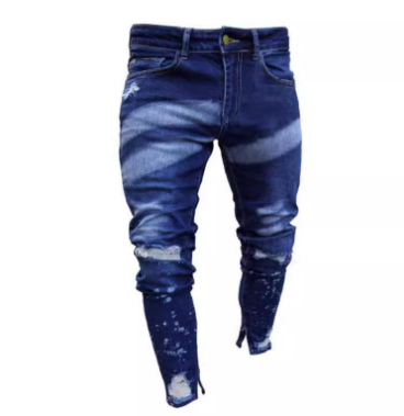 Painted Ripped Denim Pants with Zipper Detail