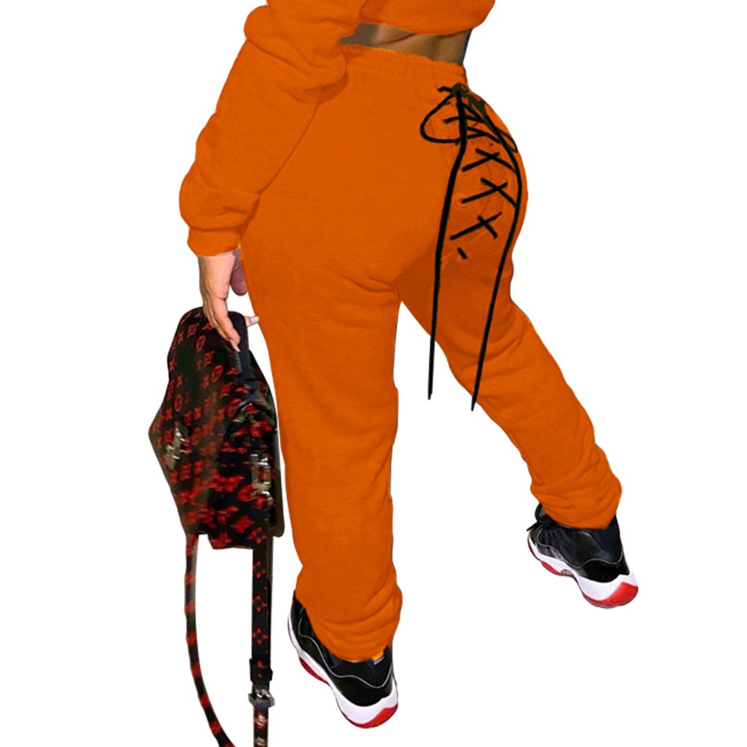 Solid Color Casual Eyelet Sweater and Sweatpants Set