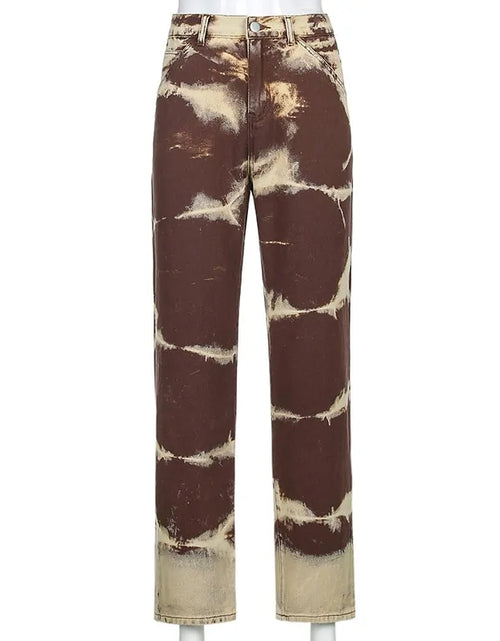 Load image into Gallery viewer, ALLNeon Vintage Tie Dye High Waist Jeans: Y2K Aesthetics Brown Denim Trousers
