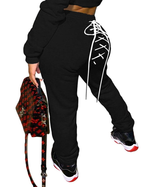 Load image into Gallery viewer, Solid Color Casual Eyelet Sweater and Sweatpants Set
