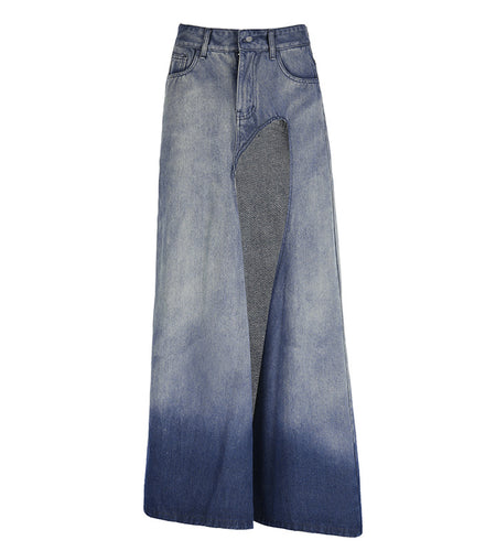 Irregular Slit A-Line Denim Skirt