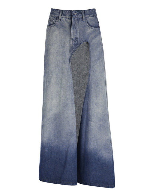 Load image into Gallery viewer, Irregular Slit A-Line Denim Skirt
