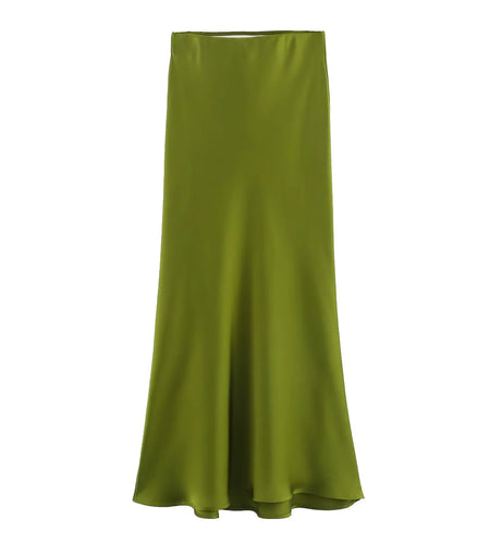 Women's Satin Pleated Midi Skirt