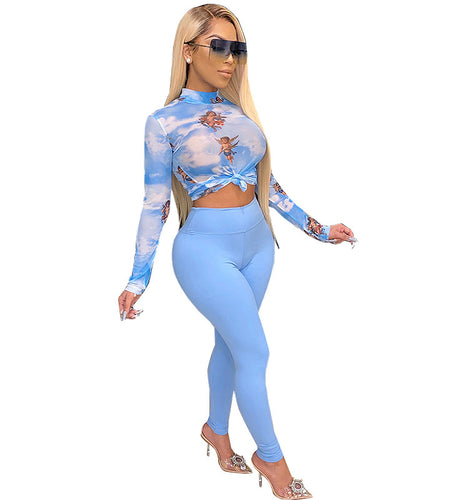 Spring Summer Women's Knitted Print Two-Piece Set