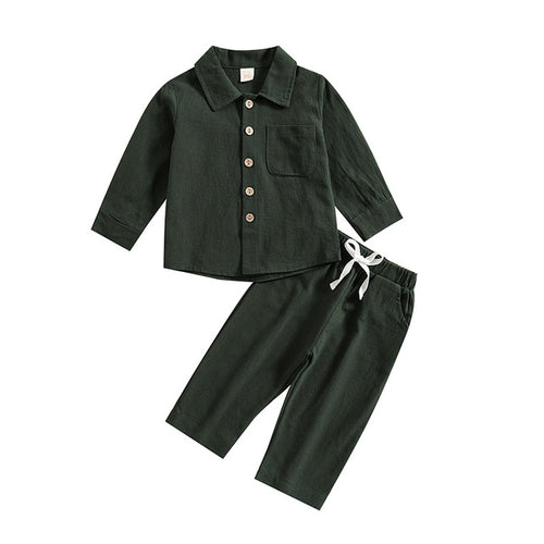 Load image into Gallery viewer, Boys' Cotton Linen Standing Collar Casual Outfit Set

