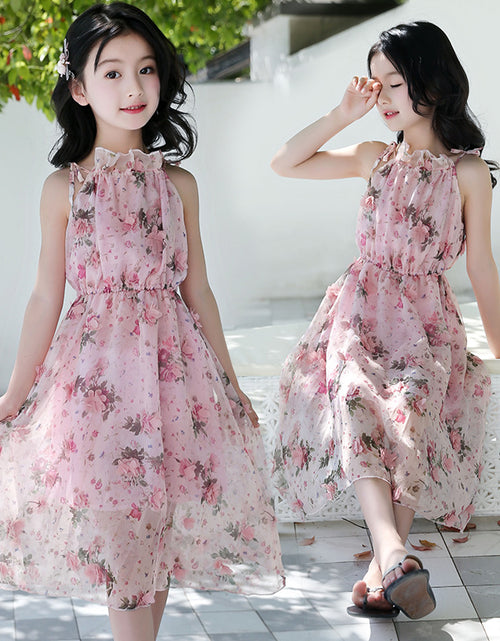 Load image into Gallery viewer, Girls' Bohemian Summer Dress - Floral Beach Maxi Dress
