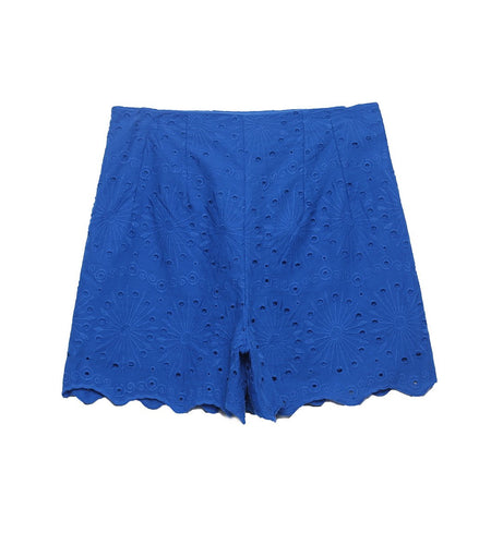 Embroidered High Waist Hollow Design Shorts