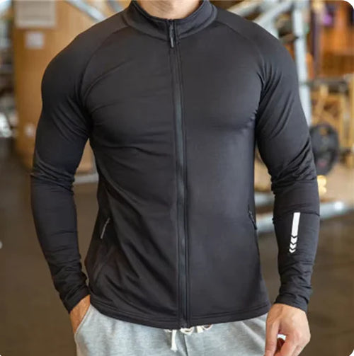 Load image into Gallery viewer, Men's Compression Long Sleeve Running Jacket with Stand Collar
