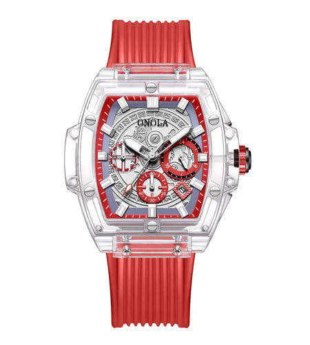 Men's watch with transparent case