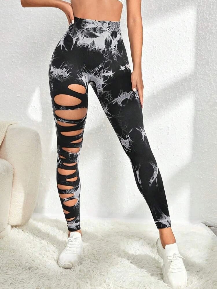 High Waist Hollow Tie-Dye Yoga Fitness Pants