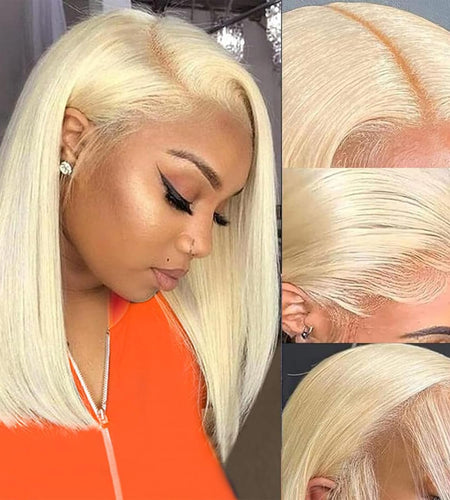 Blonde Bob Wig Human Hair 613 Lace Front Wig Human Hair 180% Density 13x4 HD Lace Frontal Wigs Human Hair Pre Plucked With Baby Hair Glueless Short Straight Bob Wigs for Women (12 inch 613 bob wig)